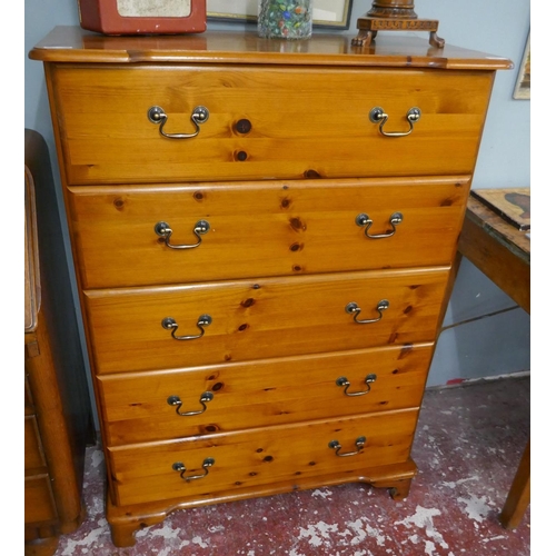 435 - Tall pine chest of 5 drawers - Approx size: W: 84cm D: 42cm H: 115cm