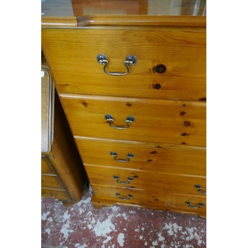 435 - Tall pine chest of 5 drawers - Approx size: W: 84cm D: 42cm H: 115cm