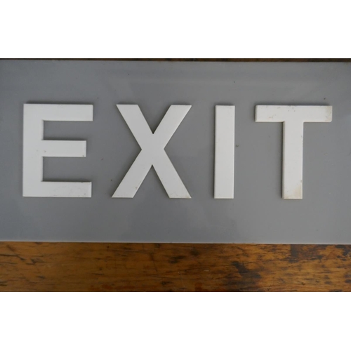 438 - Framed ceramic tile, exit sign and icon