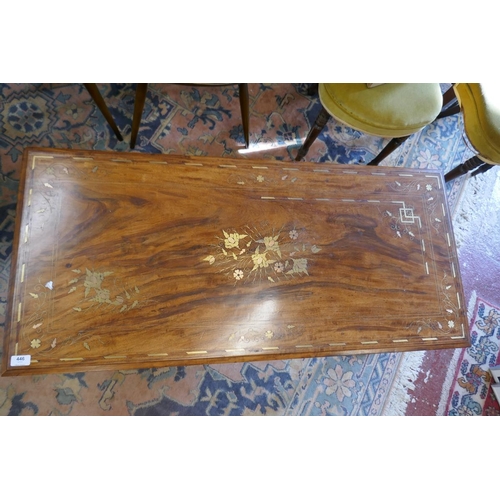 446 - Mahogany coffee table with brass inlay on cabriole legs - Approx size: W: 125cm D: 56cm H: 47cm