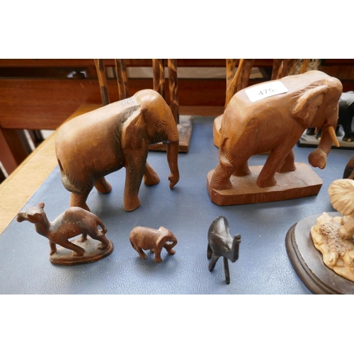 475 - Collection of carved animal figurines etc