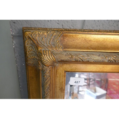 487 - Large gilt framed bevelled glass mirror approx size 112cm x 143cm