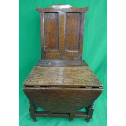 498 - Unusual antique oak chair with drop leaf front