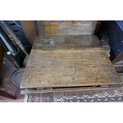 498 - Unusual antique oak chair with drop leaf front