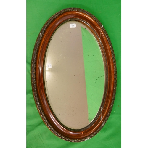 514 - Antique oval bevelled glass mirror