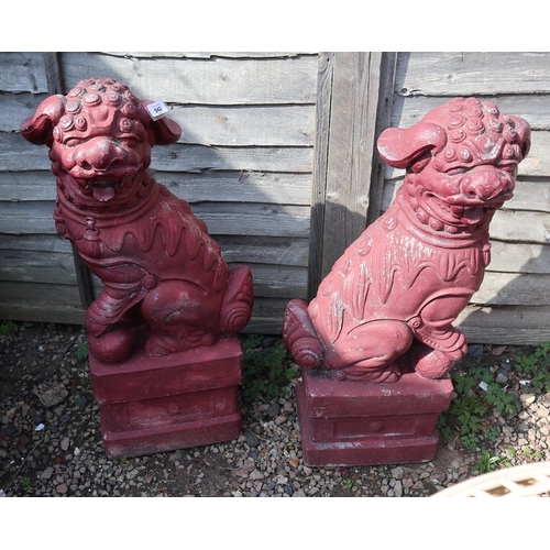 542 - Pair of large stone Dogs of Fu statues signed Henri - Approx H: 81cm