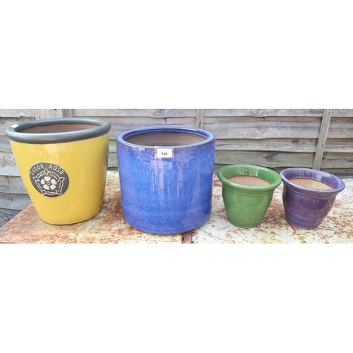 548 - 4 coloured glazed planters