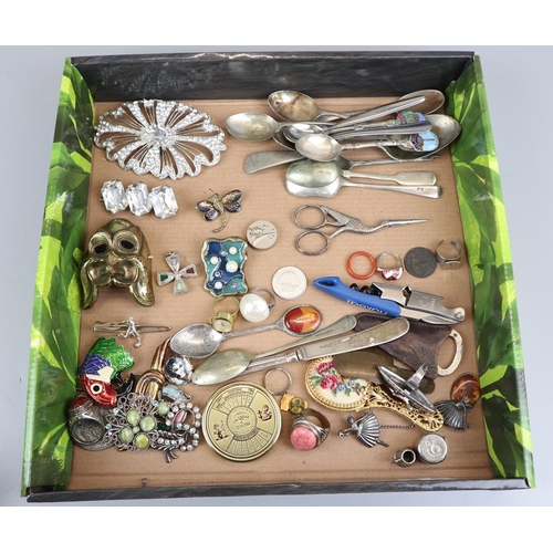 60 - Box of jewellery, silver spoons etc