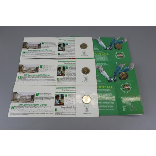 63 - Two boxed £2 coins 1996 Euro cup together with three £2 coins to commemorate Commonwealth games