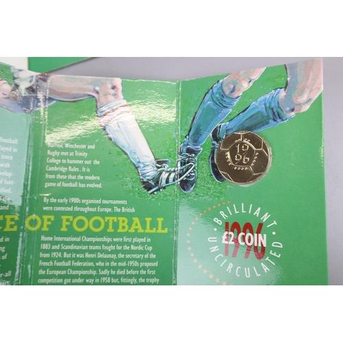 63 - Two boxed £2 coins 1996 Euro cup together with three £2 coins to commemorate Commonwealth games