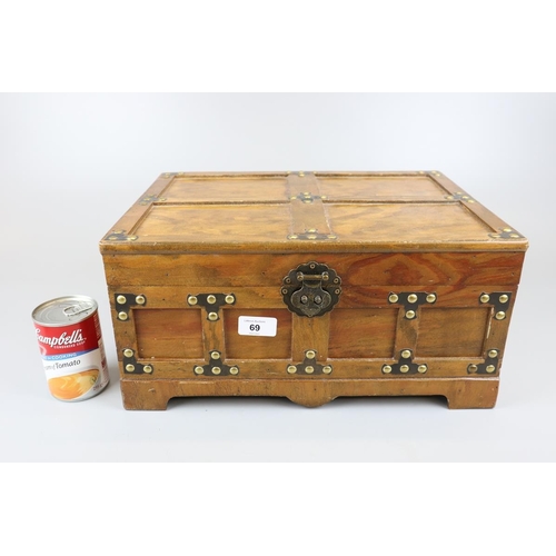 69 - Small wooden chest and contents to include watches and jewellery