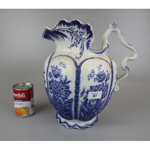 87 - Large blue and white jug - Whitley - Approx H: 30cm