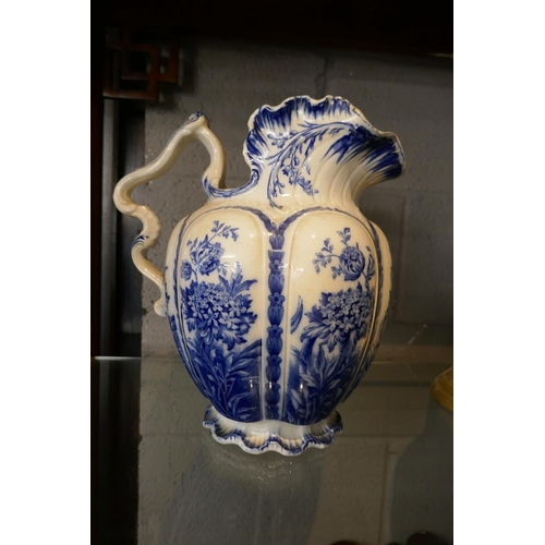 87 - Large blue and white jug - Whitley - Approx H: 30cm