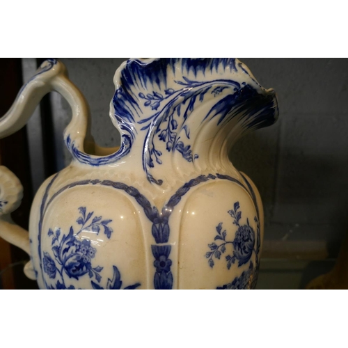 87 - Large blue and white jug - Whitley - Approx H: 30cm