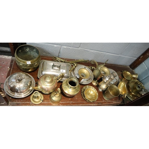 90 - Collection of metalware to include brass and silver plate