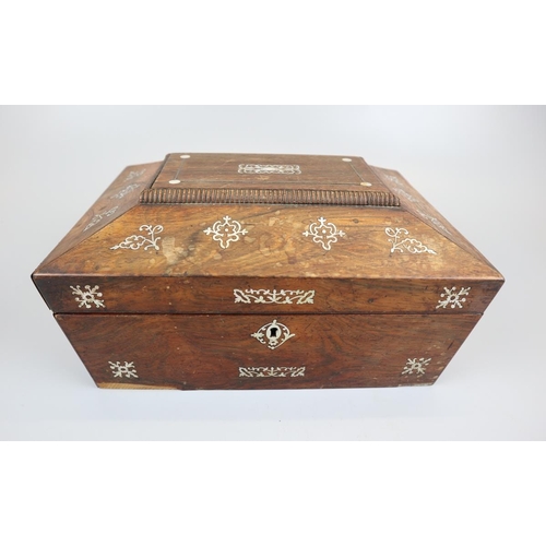 92 - Rosewood sarcophagus box inlaid with mother-of-pearl