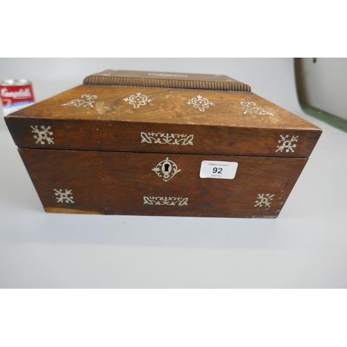 92 - Rosewood sarcophagus box inlaid with mother-of-pearl