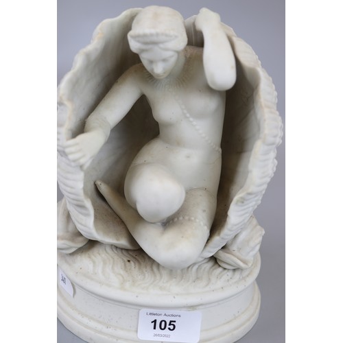 105 - Parian ware figure of lady in shell - Approx H: 21cm