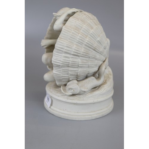 105 - Parian ware figure of lady in shell - Approx H: 21cm