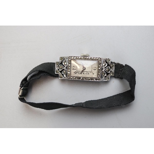 45 - Ladies Art Deco silver and marcasite watch