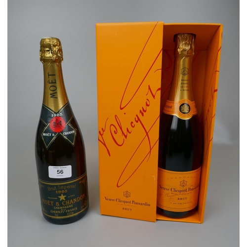 56 - Bottle of Moet and Chandon Champagne 1985 together with a bottle of Veuve Cliquot Ponsardin Champagn... 