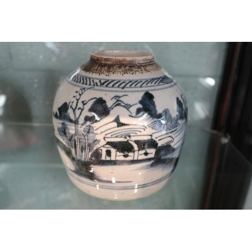 116 - Early blue and white oriental ginger jar