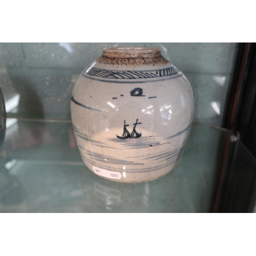 116 - Early blue and white oriental ginger jar