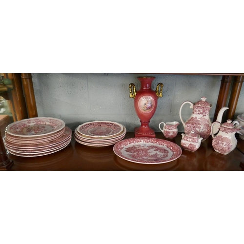 122 - Collection of red and white china