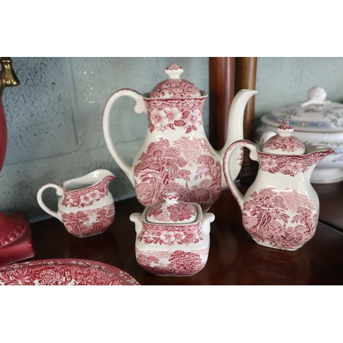 122 - Collection of red and white china