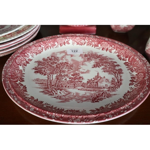 122 - Collection of red and white china