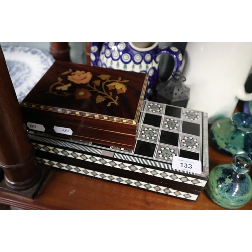 133 - Collectables to include inlaid musical box, Egyptian Backgammon set, Dartington crystal decanter and... 