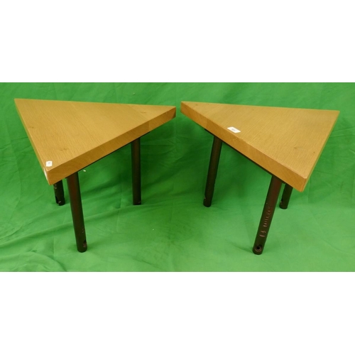 161 - Pair of triangular occasional tables made from Victorian sash window weights with oak top and feet (... 