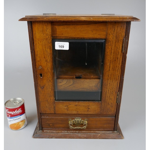 169 - Antique oak pipe cabinet with key