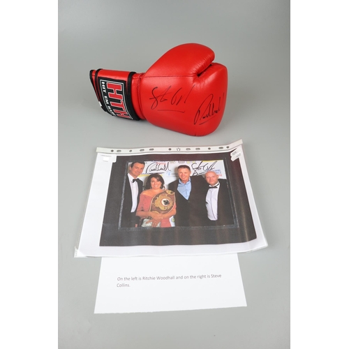 184 - Signed boxing glove together with a signed photograph Steve Collins and Richie Woodall