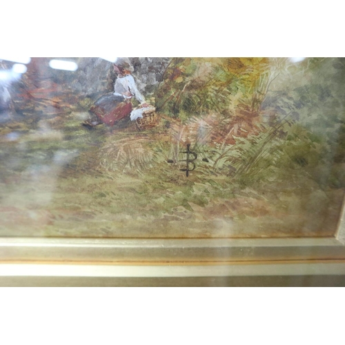 186 - Watercolour by Isabel Broughton - Gathering Sticks Circa 1890 - Approx image size: 72cm x 47cm