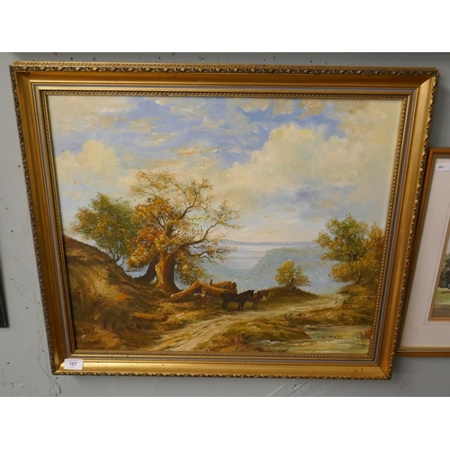 187 - Oil on canvas rural scene - Approx image size: 60cm x 50cm