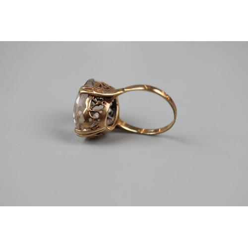 19 - Gold smoky quartz set ring - Size R