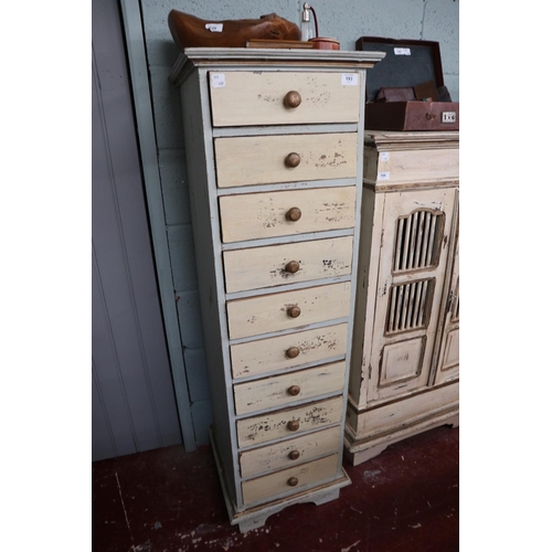 193 - Tall bank of distressed drawers - Approx W: 41cm D: 43cm H: 135cm