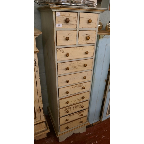 195 - Tall bank of distressed draws - Approx W: 41cm D: 46cm H: 135cm