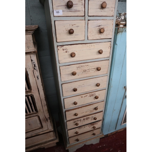 195 - Tall bank of distressed draws - Approx W: 41cm D: 46cm H: 135cm