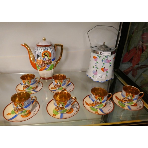 196 - Oriental tea service A/F together with a floral pot