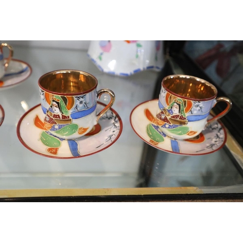 196 - Oriental tea service A/F together with a floral pot