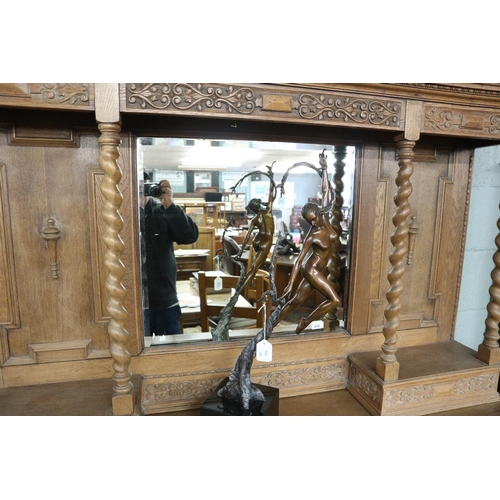 210 - Well carved oak barley-twist mirror back sideboard - Approx W: 156cm D: 57cm H: 186cm