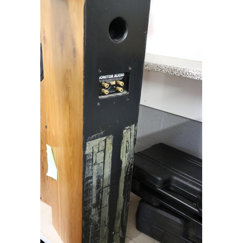 221 - Pair of Monitor Audio floor standing natural walnut 300 7G speakers