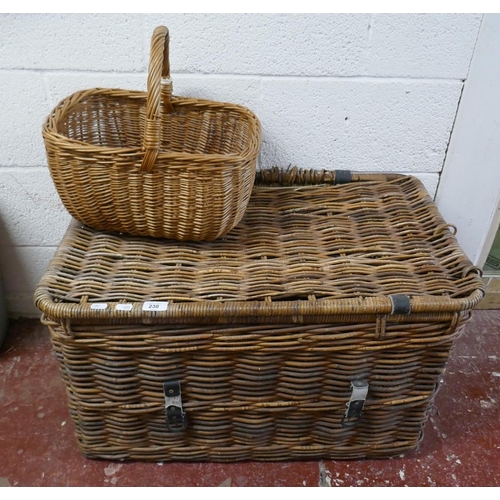 230 - Large wicker basket together with a wicker shopping basket