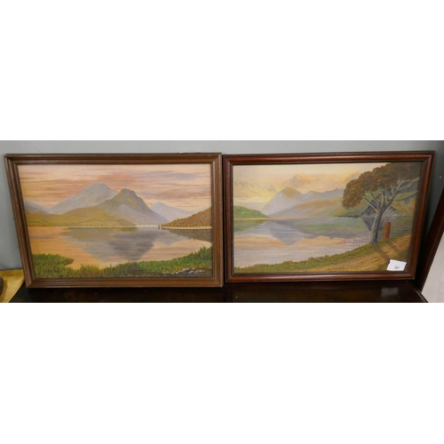 241 - 2 mountain oils signed TF McLeod - Approx image sizes: 35cm x 55cm