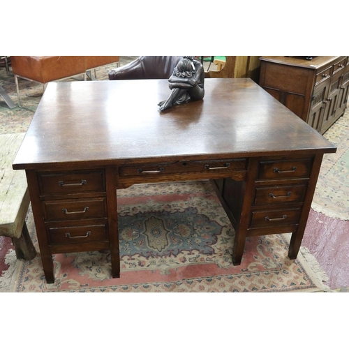 251 - Large oak partners desk by British Bell-Barn office furniture - Approx W: 150cm D: 122cm H: 76cm