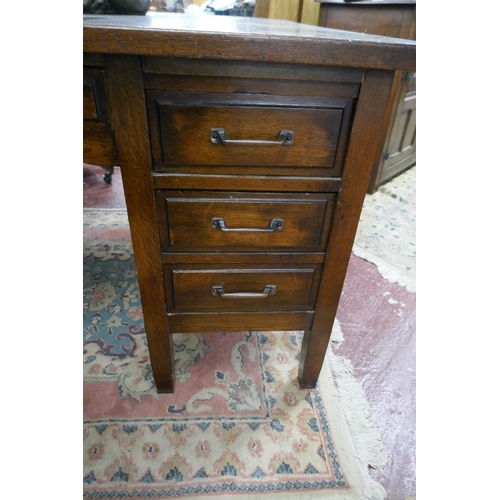 251 - Large oak partners desk by British Bell-Barn office furniture - Approx W: 150cm D: 122cm H: 76cm