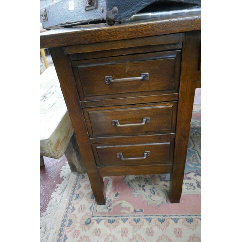 251 - Large oak partners desk by British Bell-Barn office furniture - Approx W: 150cm D: 122cm H: 76cm