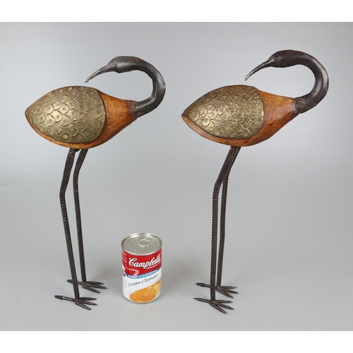 263 - Pair of wooden and metal birds - Approx height of tallest: 44cm